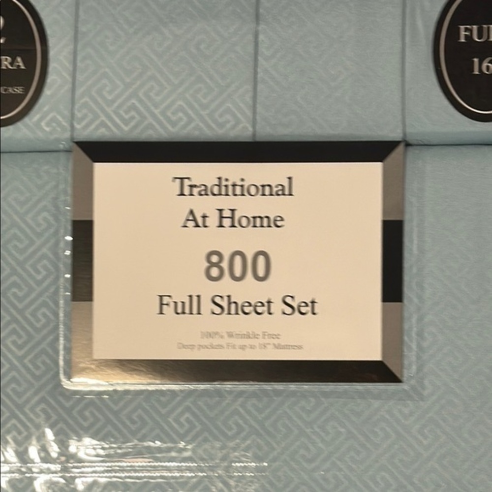 Traditional At Home Full 6pc Sheet Set Baby Blue Embossed Greek Key Print